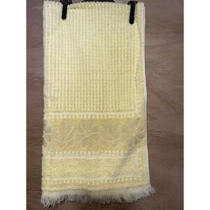 Vintage Dundee Golden Crown Bath Towel Yellow Floral Jacquard Fringe Cotton USA